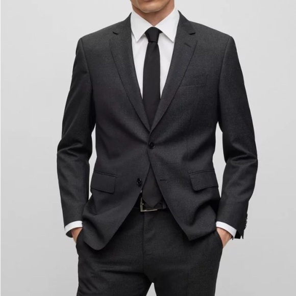 Hugo Boss Suit in Virgin Wool with Signature Lining Black Jacket 42R